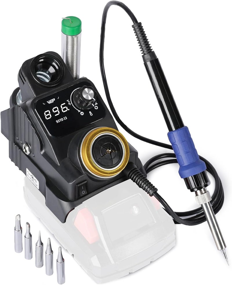 WeP 937D-I 3 Cordless Soldering Iron Kit Compatible with Milwaukee 20V/18V Battery, with Integrated Iron Holder, Digital Display, 6 Soldering Tips, Adjustable Temperature, Auto Sleep & Shutdown - Image 1